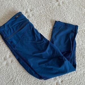 ALALA High Waist Satin Capri Mesh Panels Sheer Royal Blue Crop Leggings